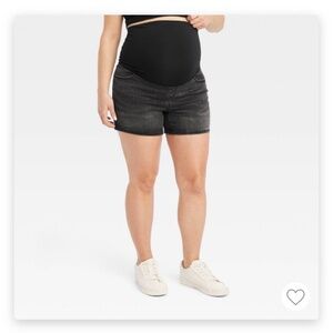 MATERNITY Over Belly Midi Jean Shorts - Isabel Maternity Black